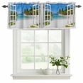 thumbnail image 2 of 2 Pack Valances for Windows, Window Seascape Window Valances for Living Room/Bedroom/Bathroom, Summer Beach Seaside Palm Trees Light Filtering Kitchen Curtain Valance Window Treatment 42"W x18" L, 2 of 9