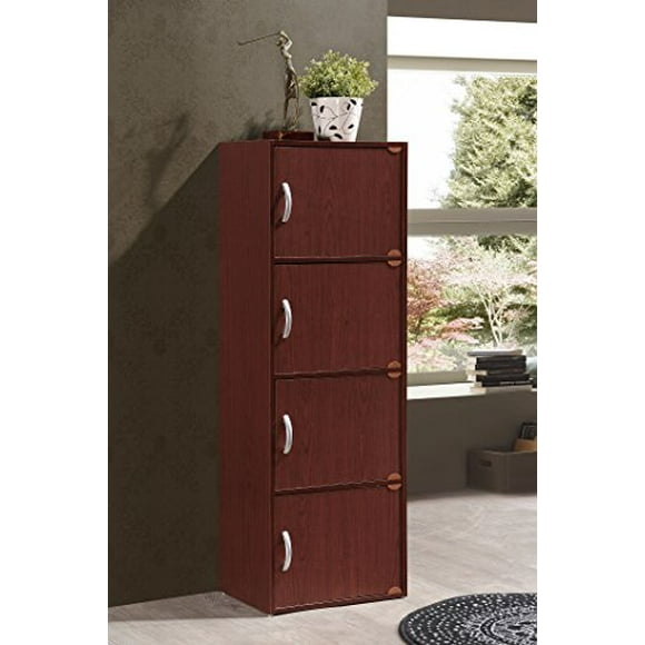 HODEDAH IMPORT 4-Shelf Bookcase Cabinet, Mahogany