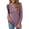thumbnail image 2 of Langwyqu Long Sleeve Women Square Neck Puff Sleeve Solid Casual Sweatshirt Tops, 2 of 5