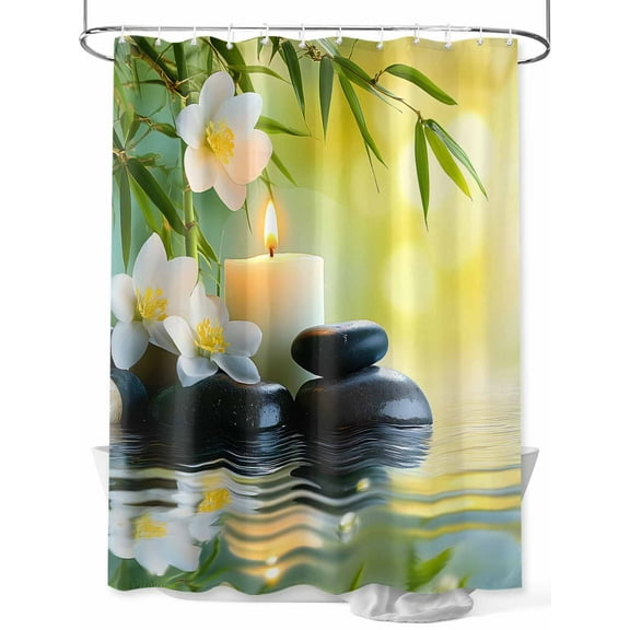 Fsddascl Zen Stones Shower Curtain Set - 60" x 72" Washable Bathtub Curtain with 12 Hooks, Nature Water Reflection Floral Farmhouse Waterproof Fabric Stall Shower Curtains for Bathroom/Bathtub