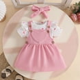 thumbnail image 6 of mgoYE Baby Girl Clothes 3-6 Months Baby Girl Outfit Heart Pattern Ruffle Short Sleeve Romper + Suspender Skirt + Headband 3PC Cute Newborn Clothes(Pink,9-12 Months), 6 of 8
