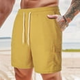 thumbnail image 2 of HCNTES Men's Cotton Loose Fit Elastic Waist Wide Leg Short with Pockets(Yellow,M), 2 of 6