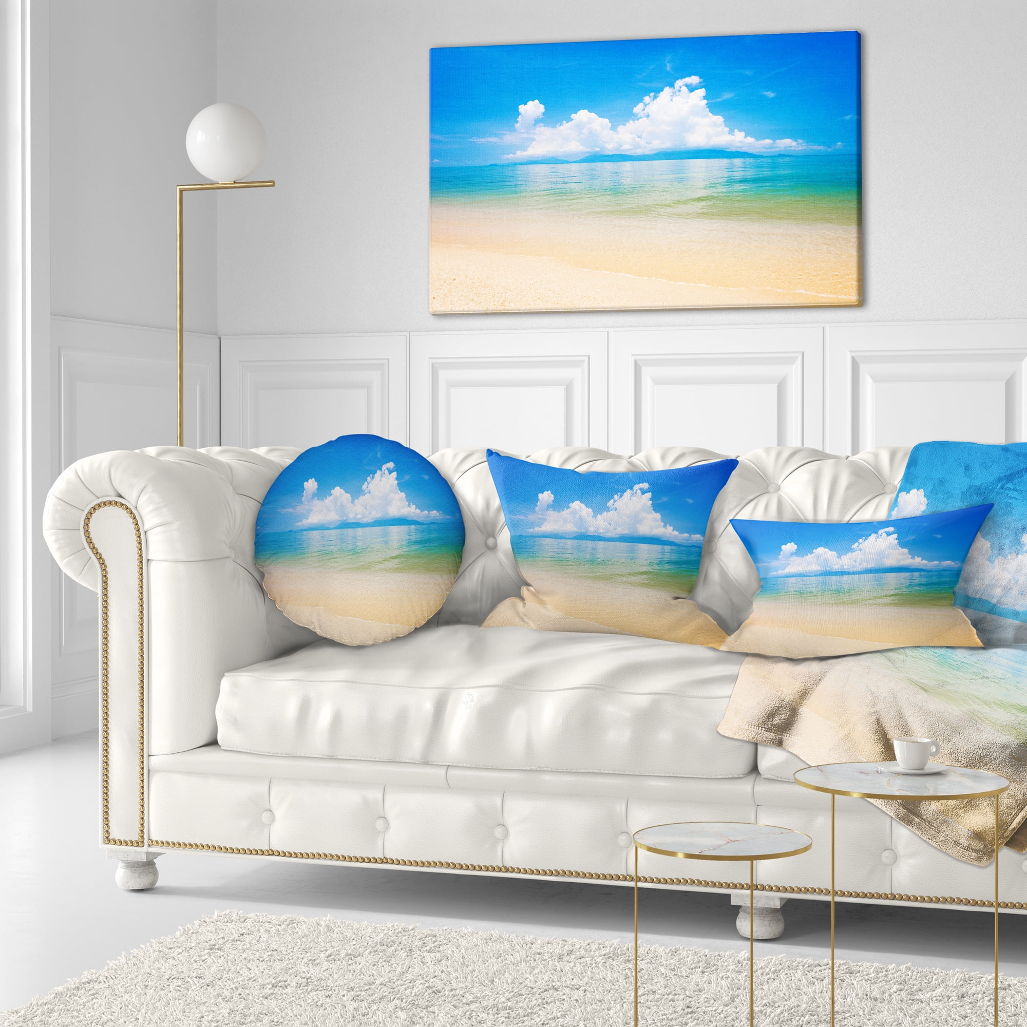 Designart Cloudy Horizon Over Blue Sea - Seashore Photo Throw Pillow - 12x20