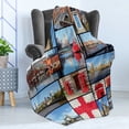 thumbnail image 4 of England Soft Flannel Fleece Throw Blanket, Capital City Telephone Booth Clock Tower Bridge River British Flag Flowers, Cozy Plush for Indoor and Outdoor Use, 60" x 80", Blue Red, by Ambesonne, 4 of 5