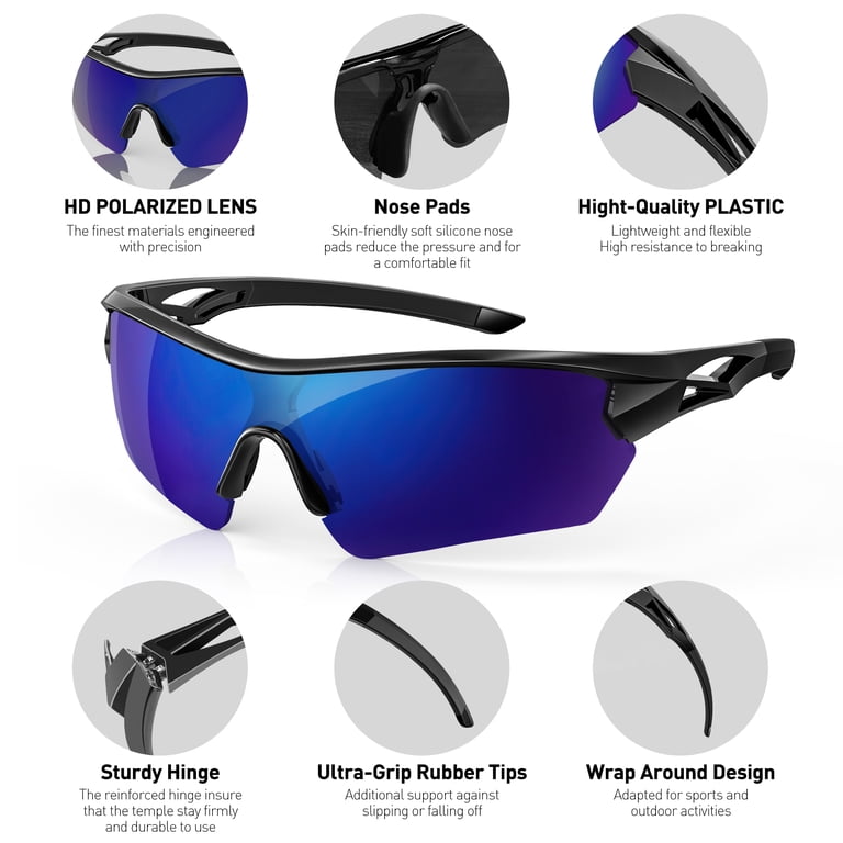 Cycling Sunglasses With Polarized Lenses - Durable Flexible Frame, UV400 Protection, Interchangeable Lenses