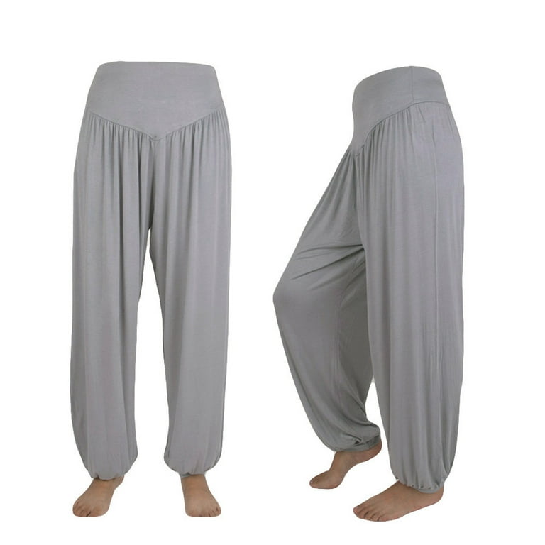YWDJ Wide Leg Pants for Women High Waist Plus Size Elastic Loose Casual  Cotton Soft Yoga Sports Dance Harem Pants Gray M 