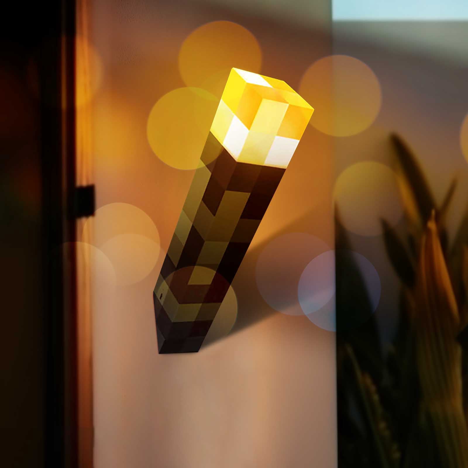 XMMSWDLA 7-Color Pixelated Light-up Wall Torch Lamp-Rechargeable Night Light Lamp,Pixelated-Mountable Table Light,Nightstand,Pixelated Themed Room Decor for Boys' Girl Bedroom Decor (11-Inch, USB )