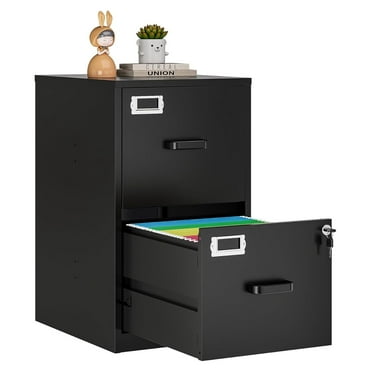 2 Drawer File Cabinet with Lock,Black Metal Vertical File Cabinets for A4 Legal/Letter Size, Filing Cabinets for Home Office, Under Desk File Cabinet, Easy Assemble