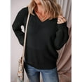thumbnail image 4 of Women Knit Sweaters Fall V Neck Long Sleeve Pullover Casual Loose Sweater Black M, 4 of 6