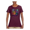 thumbnail image 2 of If You're Nice I Might Let You Live With Me Colorful Cat Animal Lover Womens Graphic T-Shirt, Maroon, X-Large, 2 of 3