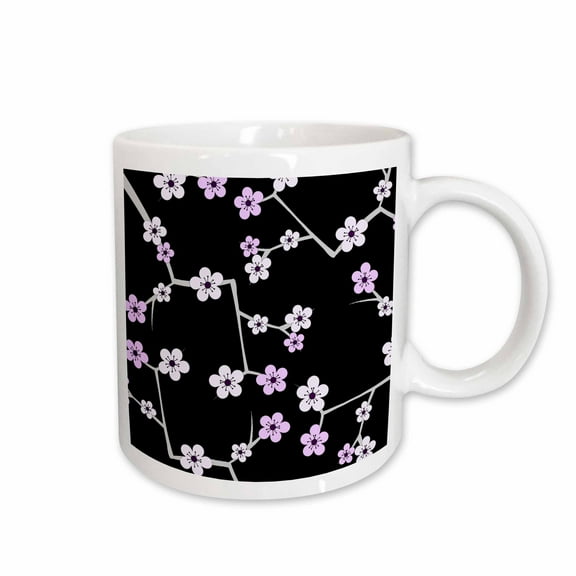 3drose, Delicate Cherry Blossoms Print - Purple on Black, 15oz Mug