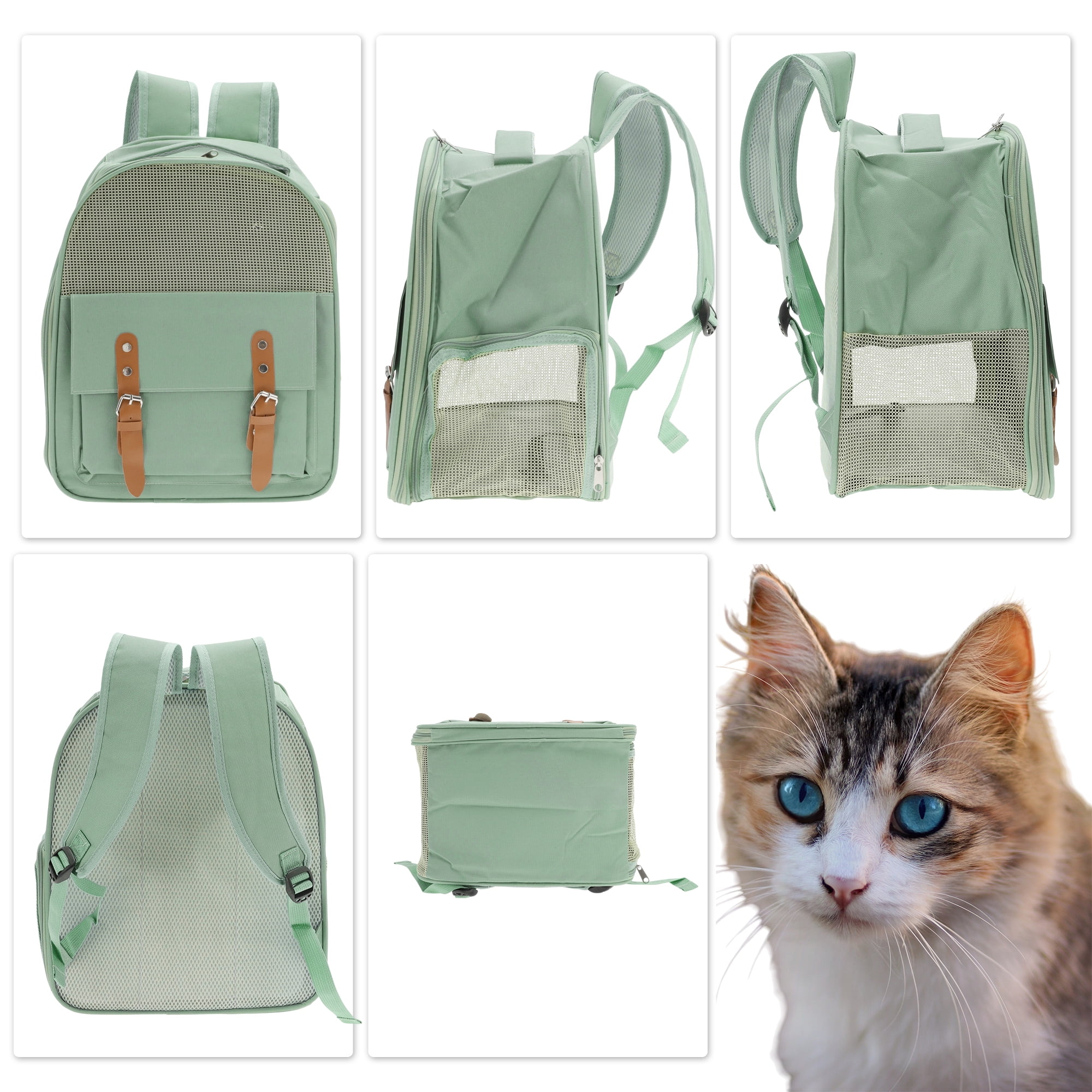 Unique Bargains Pet Backpack for Cats and Small Dogs Breathable Carrier Green