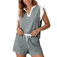 thumbnail image 5 of SOOMLON 2 Piece Sets for Women Summer Plus Size V Neck Cap Sleeve Lace Tees Color Block Shorts Casual Matching Outfit, 5 of 9