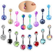ANANJING 16Pcs Belly Button Ring Set Stainless Steel Navel Ring Hypoallergenic Navel Piercing Body Jewelry Fashion
