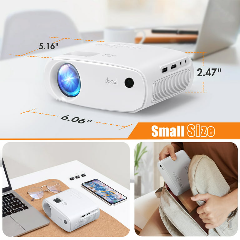 Doosl Mini Wifi Projector, Portable Outdoor Movie Projector for iPhone, LCD Full HD Supported, 66,000 Hours LED Lamp Life, Home Theater Projectors Compatible with iOS Android Phone, White - Walmart.com