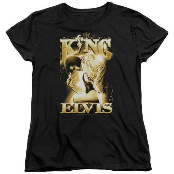Trevco ELV770-WT-4 Elvis Presley & The King-Short Sleeve T-Shirt for Womens, Black - Extra Large