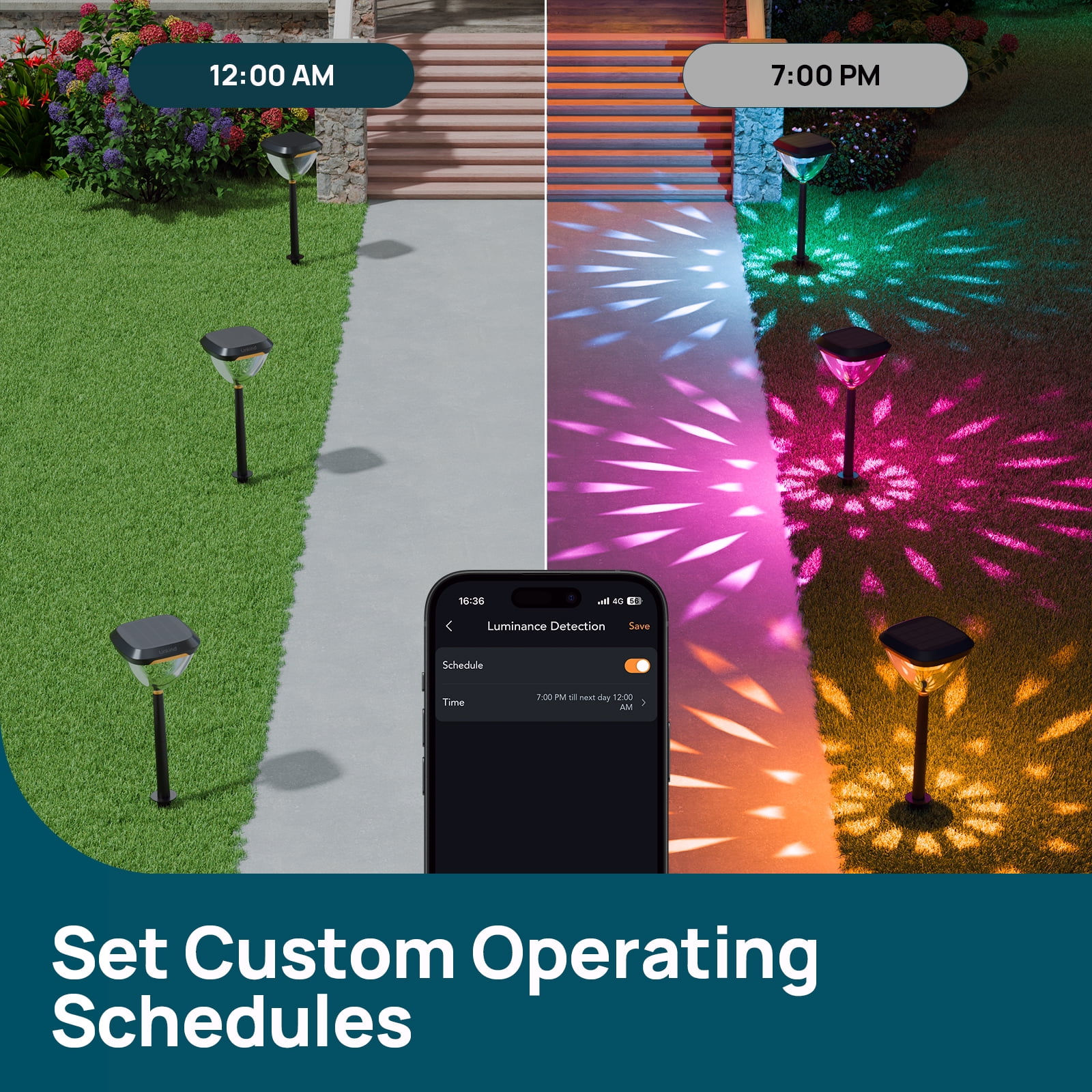 Linkind Smart Solar Pathway Lights SP6C, APP Control Solar Lights Outdoor Waterproof with 5 Swappable Lenses Landscape Lighting, Color Changing Garden Decor for Yard, Patio, Driveway(4 Pack)