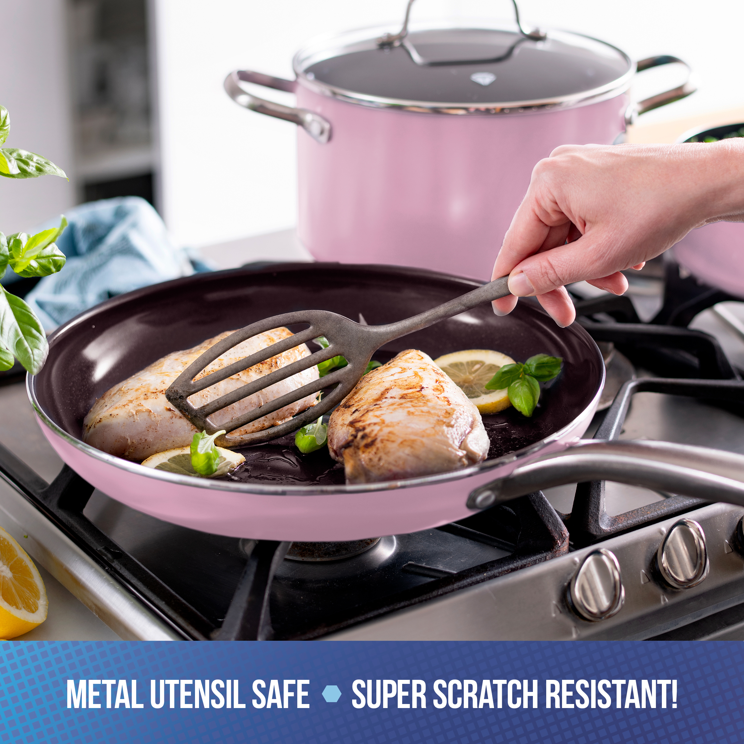 Blue Diamond, Pink Limited Edition Nonstick Ceramic 11-Piece Cookware Set - image 4 of 8