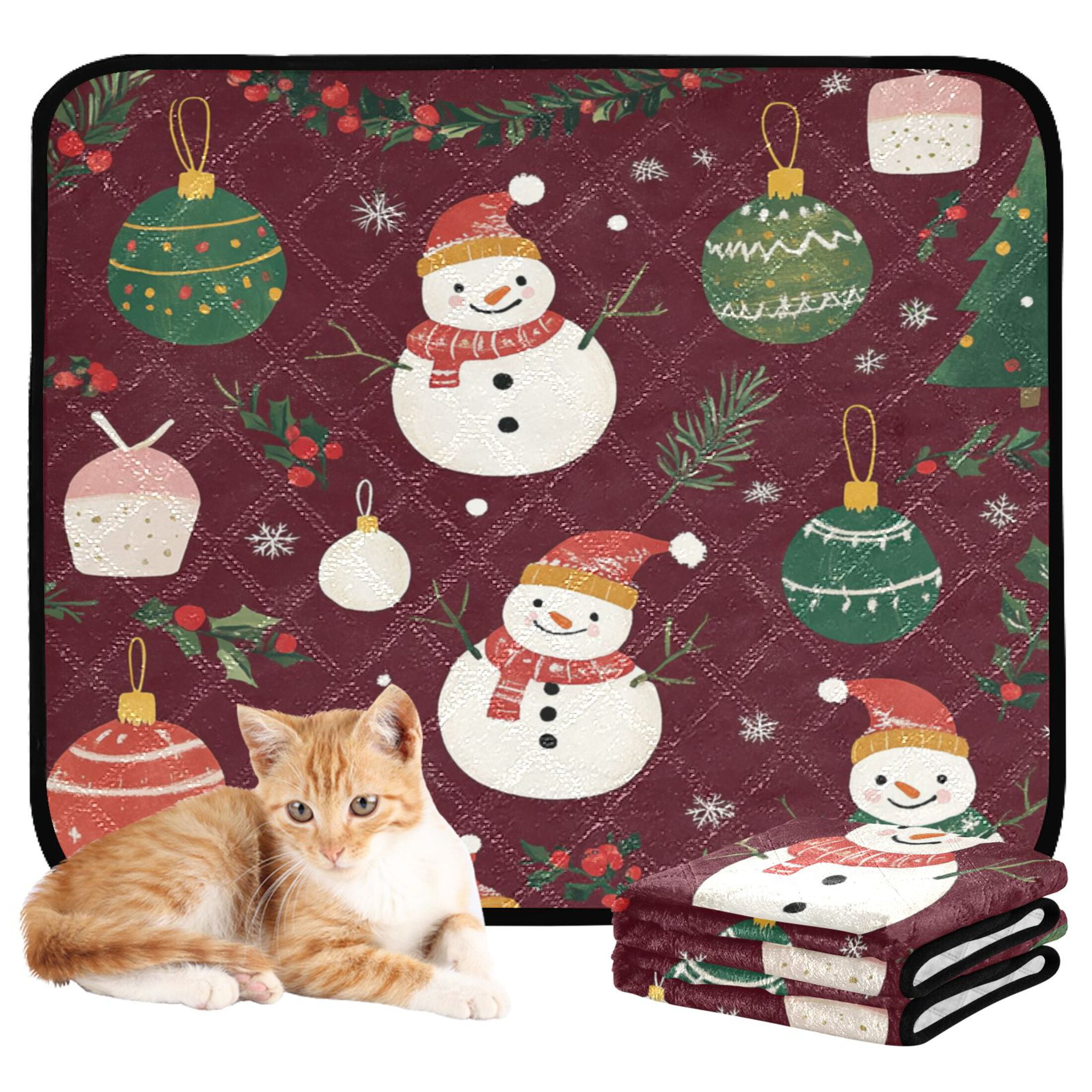 Qxltty Christmas Pattern with Snowmen and Green Trees Cat litter Pads Pet Set of 2 Diaper Mats Center Anti-leakage Layer Absorbent Soft and Comfortable