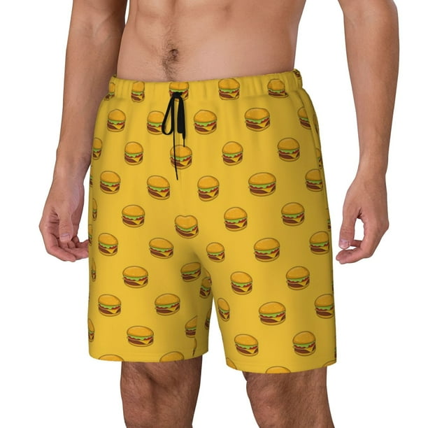 Balery Burger 1 Bañador para hombre, shorts de playa de secado rápido con entrepierna y forro de compresión-3X-Large