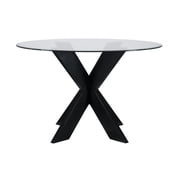 Powell Augusta Wood X-Base Dining Table with Glass Top, Black