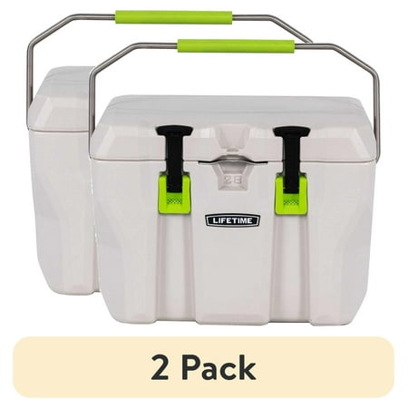 (2 pack) Lifetime 28 qt Bear-Resistant Camping Cooler, Premium High Performance, Ice Retention, Hard Cooler, 20 Can Capacity, Lime Green (91183)