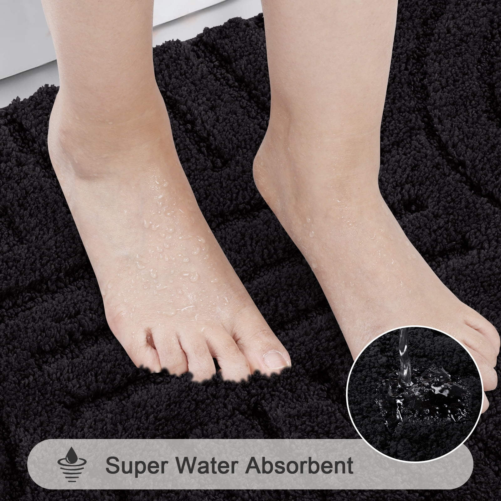 Bathroom Rugs Sets 3 Piece, Soft Absorbent Microfiber Bath Mats and U-Shaped Contour Toilet Rug, Plush Shaggy Bath Mat Set for Bathroom
