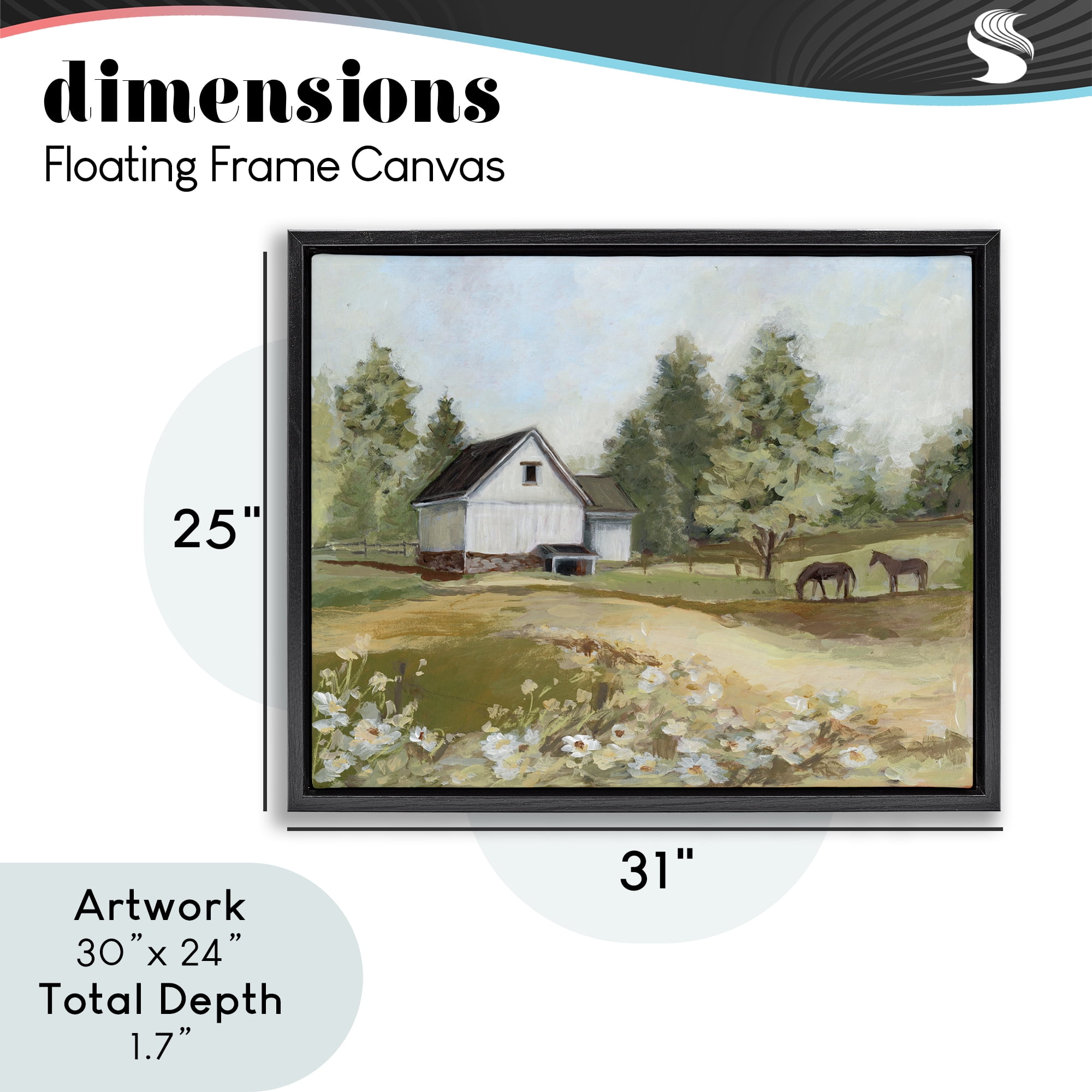 Stupell Industries Barn Field Landscape Black Framed Floater Canvas Wall Art, design by Susan Winget