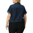 thumbnail image 3 of Agnes Orinda Women's Plus Size Trucker Jackets Button Front Short Sleeves Casual Crop Denim Jacket 2X Dark Blue, 3 of 6