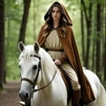 thumbnail image 4 of MYATED Renaissance Cloak with Hood for Women Medieval Vintage Hooded Cape Halloween Cosplay Costume,Brown, 4 of 6