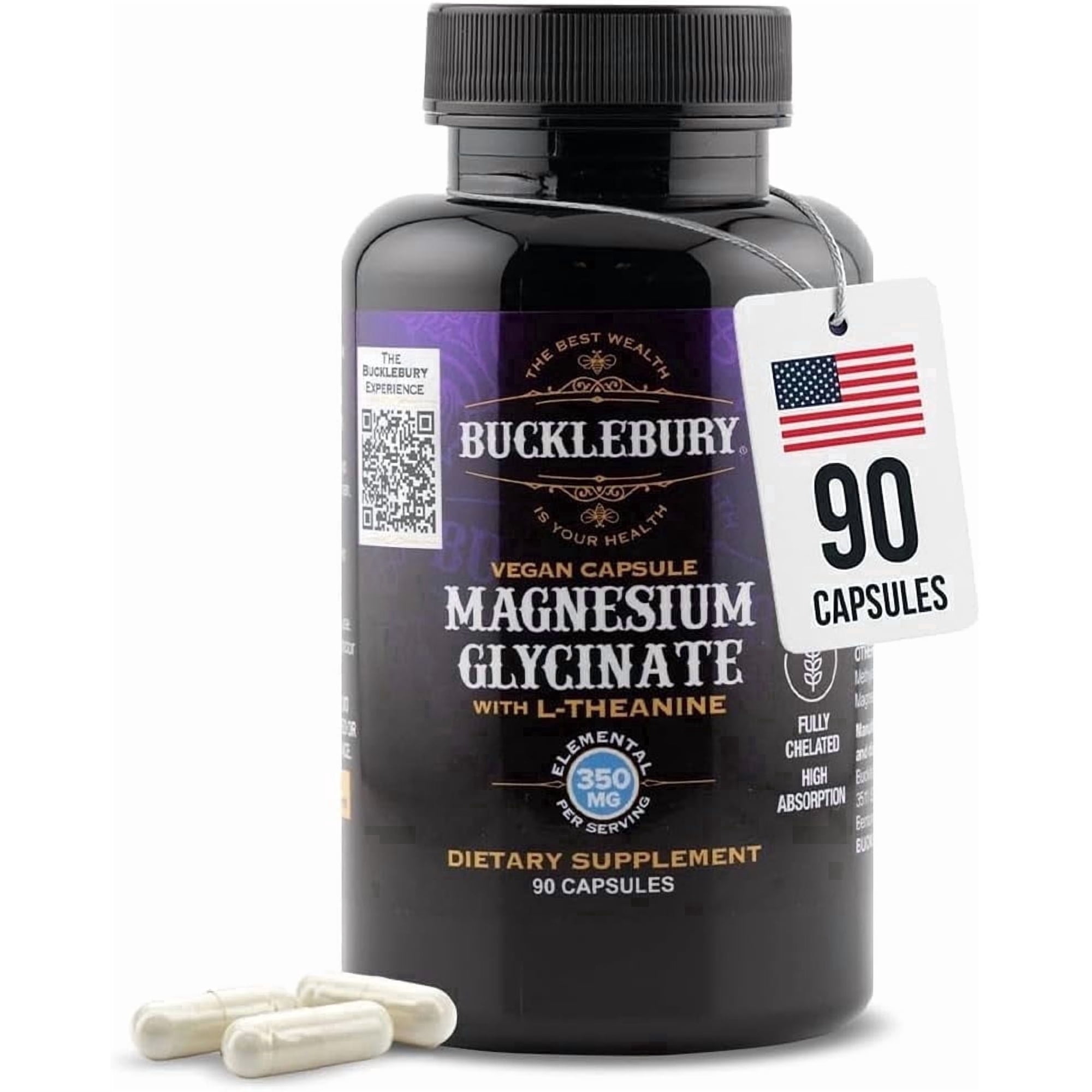 Bucklebury Magnesium Glycinate with L-Theanine Capsules Support Sleep, Bone, and Muscle - 90 Vegan Capsules