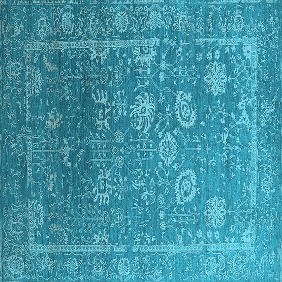 Ahgly Company Indoor Square Oriental Light Blue Industrial Area Rugs, 8' Square