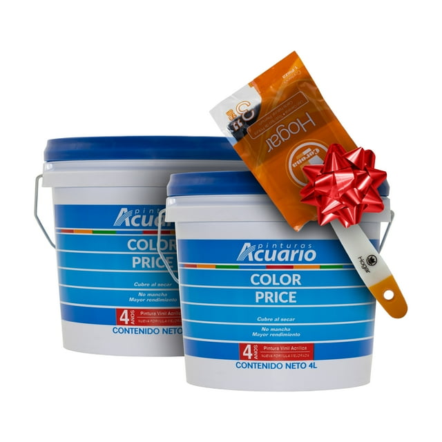 Pintura Vinil Acrílica Acuario Color Blanco Mate 8 Litros Brocha Con Cerda Natural De 3'