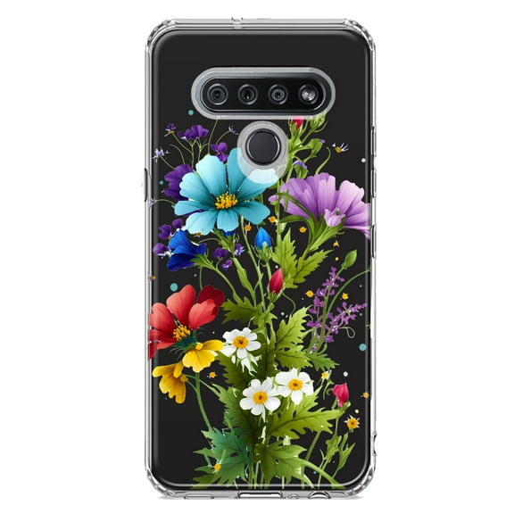 MUNDAZE LG K51 Purple Yellow Red Spring Flowers Floral Shockproof Clear Hybrid Protective Phone Case Cover