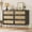 Black, variant on Rattan 6 Drawer Dresser, 42.5'' Modern Chest of Drawers with Gold Legs and Handles, Boho Wide Double Dresser with Large Tabletop and Anti-Tipping Design for Bedroom, Living Room, Black