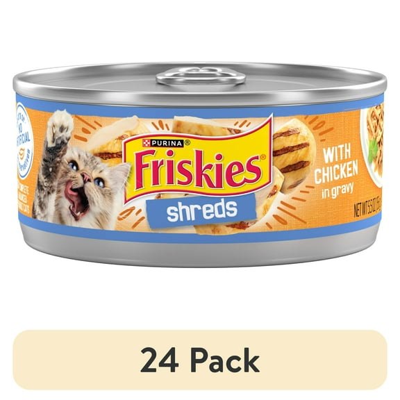 (24 pack) Purina Friskies Shreds, Chicken in Gravy, Wet Cat Food, 5.5 oz Can