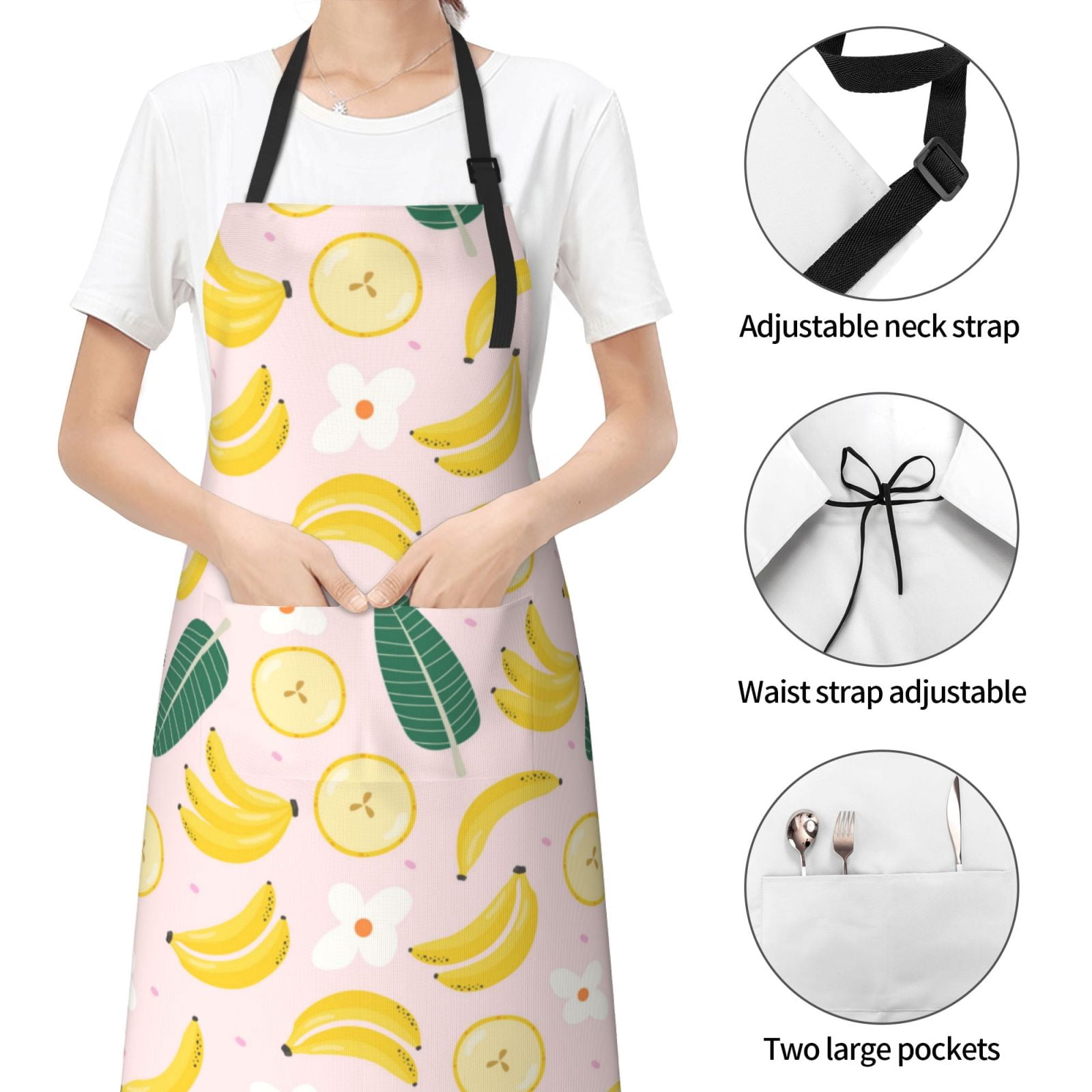 Kdxio Banana With Leaves Apron with Pockets Adjustable Kitchen Aprons for Men Women Waterproof Aprons for Cooking,Drawing,Crafting, Baking Household Cleaning