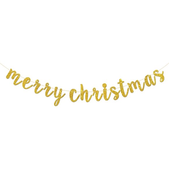 Gold Glitter Merry Christmas Banner, Winter Holiday Party Garland Bunting, Christmas Eve, Be Merry Party Decoration Supplies