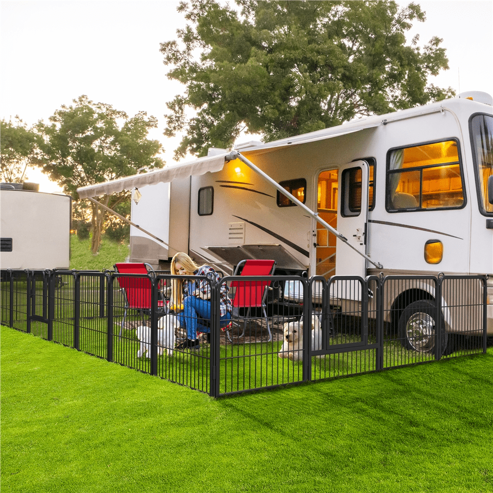 Alden Design 16 Panels Metal Heavy Duty Dog Playpen with Door, Black