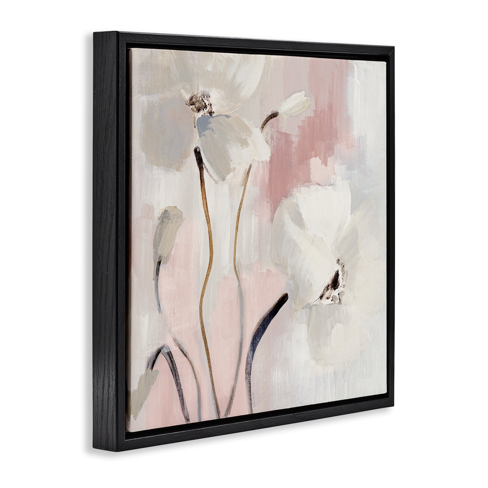 Stupell Industries Abstract White Blooms Botanical & Floral Painting Black Floater Framed Canvas Art Print Wall Art, 18 x 18