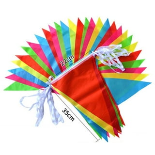 Hicarer 12 Multicolor Flags Imitated Burlap Bunting Banner Fabric Triangle Flag for Party Decoration