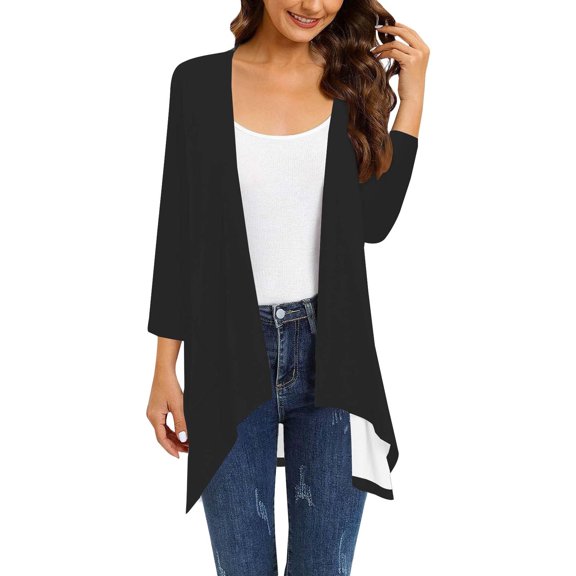 Jxximdong Cardigans for Women, Solid Color Fashion Casual 3/4 Sleeves Cardigans, Women's Bolero Shrugs Black