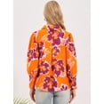 thumbnail image 3 of DARING DIVA Women's Boho Floral Blouse Shirt Lantern Long Sleeve Button Down XS Orange, 3 of 6