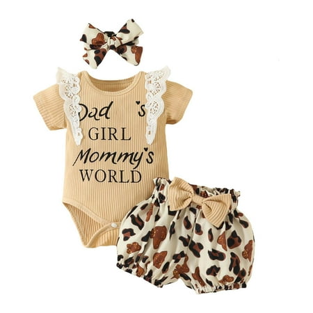 

Cute Summer Toddler Girls Outfits Set Girl Short Sleeve Monogram Print T Shirt Top Camo Shorts Suit For 6-9 Months