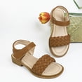 thumbnail image 6 of Gubotare Girl Dress Shoes Girls Sandals Shimmer Strapped Summer Flat Open Toe Ankle Sandals with Heel Zipper for Little Big Kids Size 1.5 (Brown,Big Kids 1.5), 6 of 7