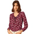 thumbnail image 1 of INSPIRE CHIC Women's Vintage Floral Tie V Neck Ruffle Fall Blouse Tops, 1 of 6