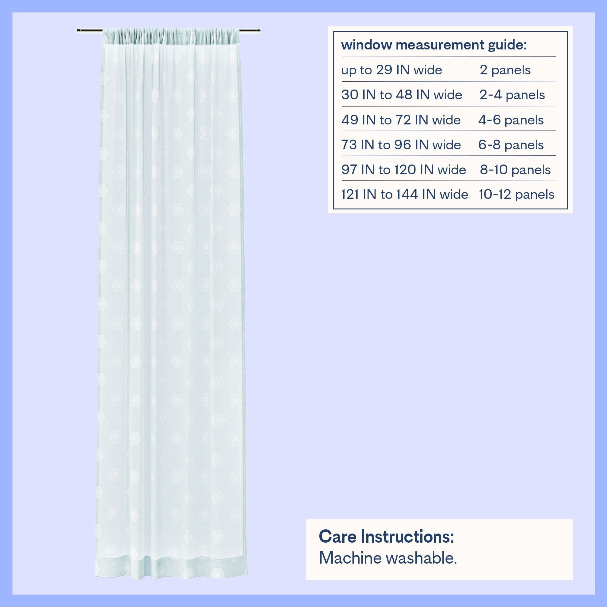 Mainstays Kids Aqua Blue Daisy Sheer Single Panel Curtain, 38" W x 95" L