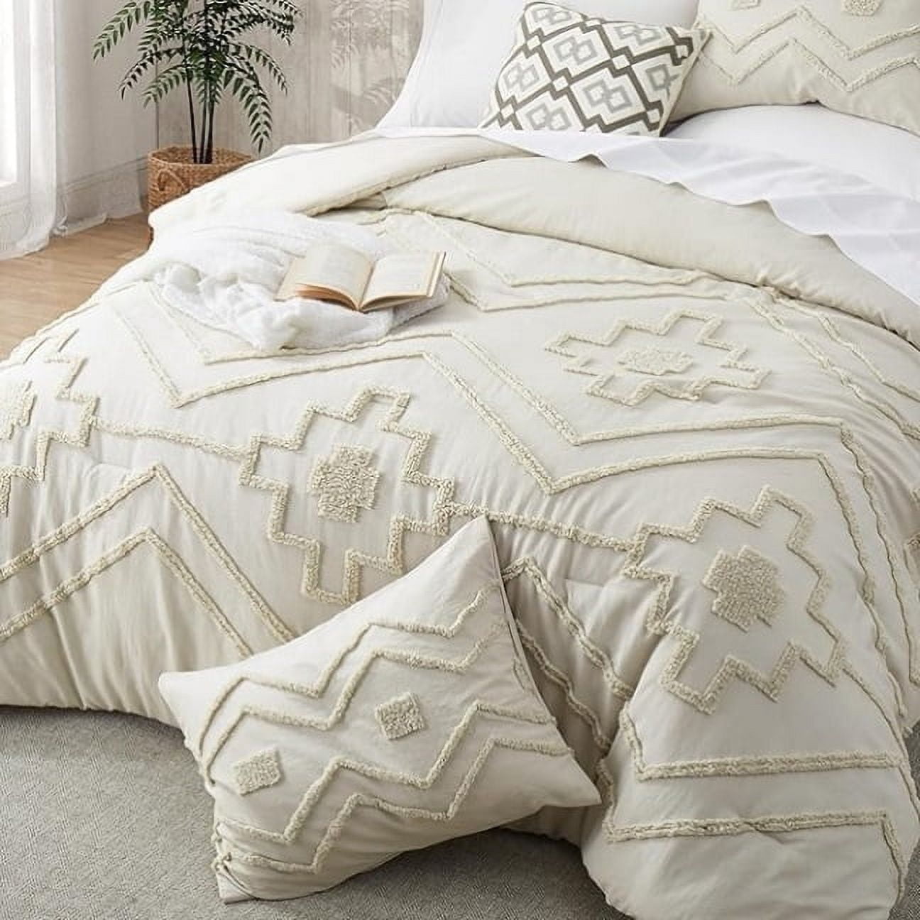 Pooja Handicrafts Beige Tufted Cotton Duvet Cover Set - 3-Piece, King