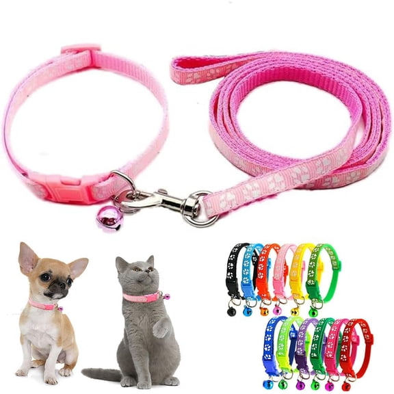 Small Puppy Collar Girl Leash Set, Nylon Basic Reflective Puppy Collars Paw Print for XXS Xs Small Dog Cat Pet Animal Litter Tiny Kitten Boy Girls