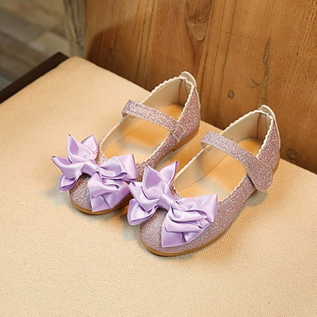 

Ediodpoh Children Girl Fashion Princess Bowknot Dance Nubuck Leather Single Shoes Purple 24